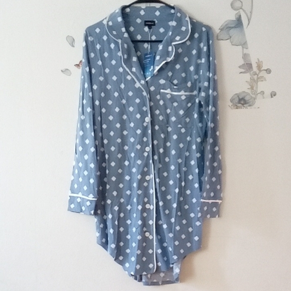 Cosabella Blue and White Button-Up Sleep Shirt - Picture 5 of 6